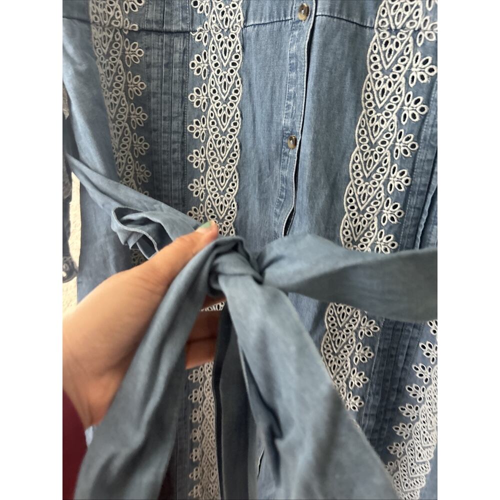 Boden Ruffle Placket Chambray Dress Light Blue Chambray Size 16-18 NWT - Picture 5 of 12